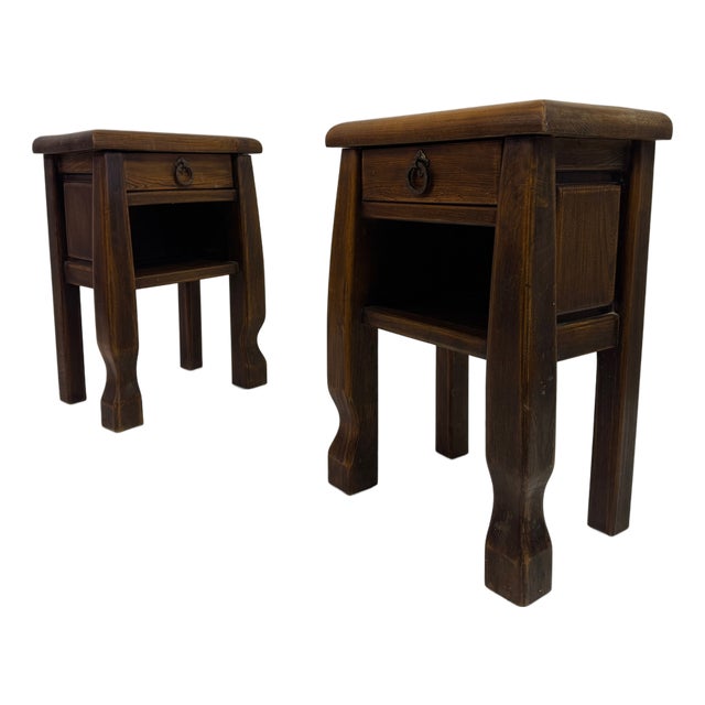 Oak Bedside Tables in the style of Olavi Hänninen, 1960s, Set of 2 For Sale