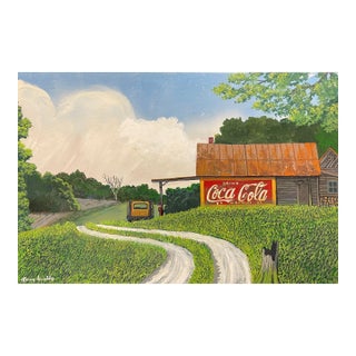 2011 Summer Time Green Coca Cola Sign Landscape Painting by Larry Arnold For Sale