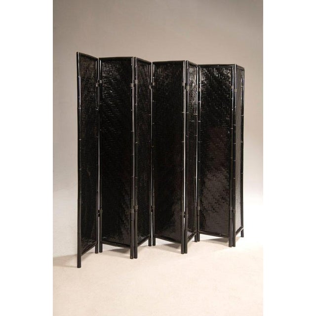 Italian Black-Painted Bamboo Folding Screen, 1970s For Sale - Image 3 of 14