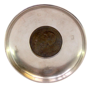 Silver Bowl with English Bust of Queen Elizabeth II and Churchill Coin