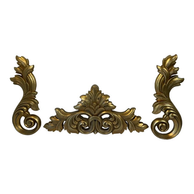 Vintage Hollywood Regency Home Interiors Gold Wall Decor- Set of 3 For Sale