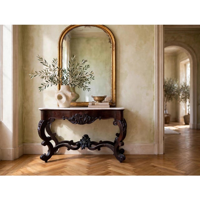 20th Century Louis Philippe Console Tables with White Marble Tops, 1890s, Set of 2 For Sale - Image 3 of 12