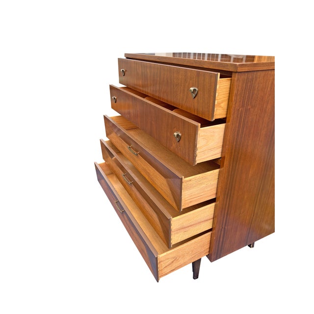 Mid Century Modern Vintage Tall Dresser High Boy in Albert Parvin Style Sculpted Design For Sale In New York - Image 6 of 8