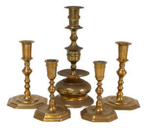 Antique Danish Brass Candlesticks, 1890s, Set of 5