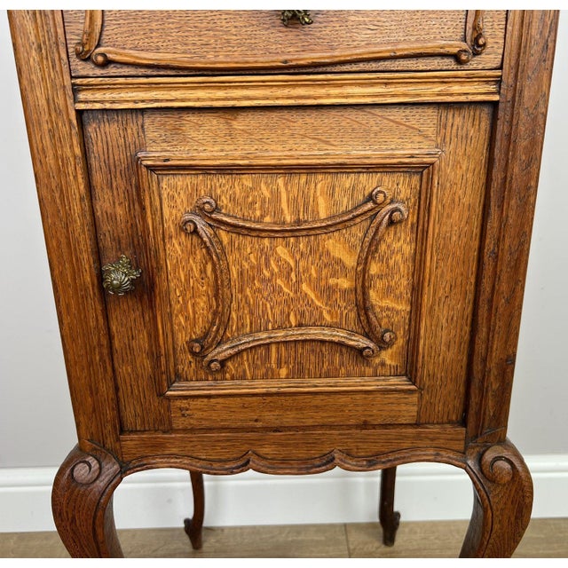 Antique French Marble Top Oak Carved Nightstands For Sale - Image 6 of 11
