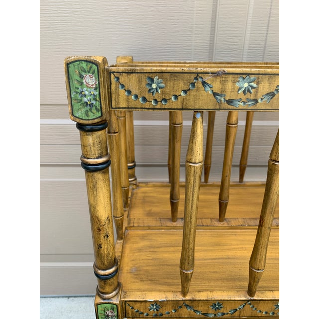 Wood 1960s French Country Painted Canterbury Book Stand With Floral Detail For Sale - Image 7 of 14