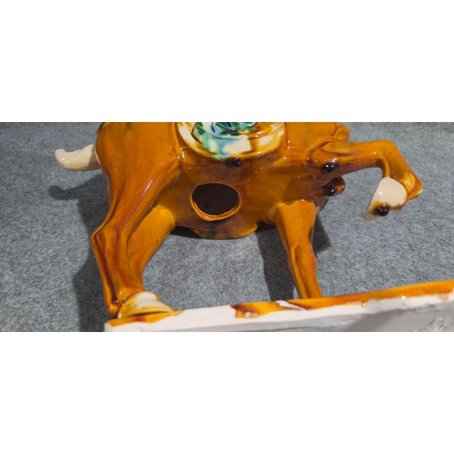 Chinese Tang Sancai Style Ceramic War Horse Statue With Drip Glaze For Sale - Image 14 of 16