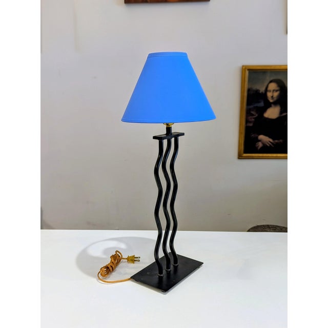 Postmodern Postmodern Squiggle Table Lamp in Blue & Black For Sale - Image 3 of 9