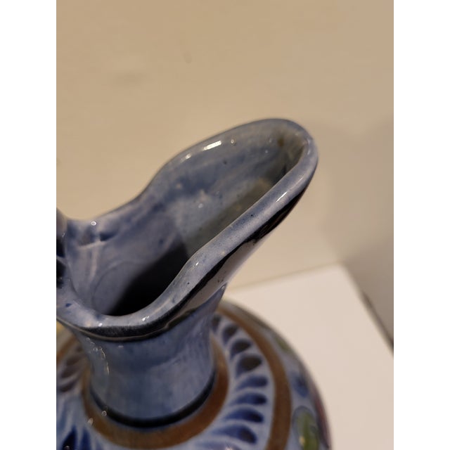 Cornflower Blue Vintage Tonala Pottery Pitcher For Sale - Image 8 of 8