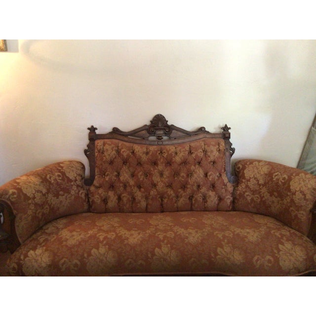 Ornate Antique Victorian - Style Carved Wood Sette and Two Matching Chairs For Sale In Los Angeles - Image 6 of 16