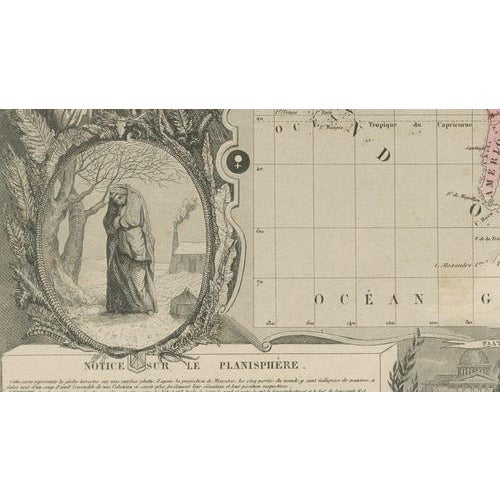 Paper Antique Planisphere World Map, 1845 For Sale - Image 7 of 16