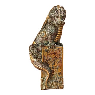 Late 19th Century Gold-Inlaid Bronze Mythical Beast Statue, 1.4kg For Sale