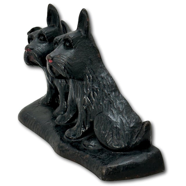 Black Vintage 1930s American Twin Scotties "Listen" Cast Iron Dog Doorstop Made for the Texaco Oil Co. For Sale - Image 8 of 12