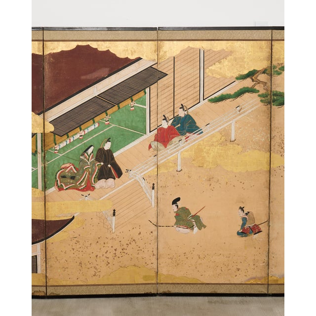 19th Century Pair Japanese Edo Six Panel Screens Legend of Minamoto For Sale - Image 5 of 18