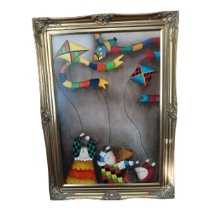 1990s J. Roybal Large Ornate Gold Framed Painting of Balloons