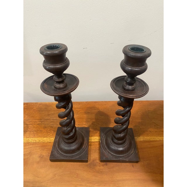 Pair of 19th Century Open Twist Wood Candlesticks For Sale In Miami - Image 6 of 11