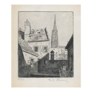 Antique European Architectural Etching For Sale