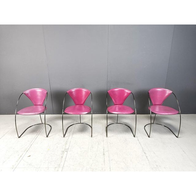 Vintage Pink Linda Dining Chairs from Arrben, 1980s, Set of 4 For Sale - Image 3 of 13