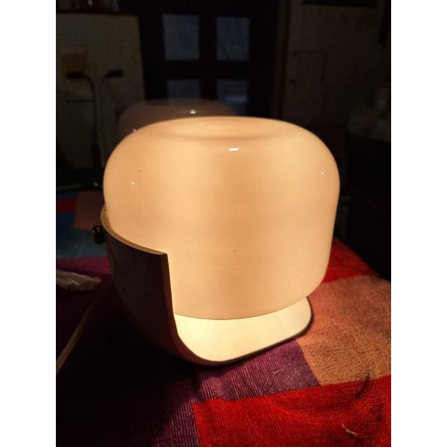 Pair of Italian Mid-Century “Mushroom” Table Lamps by Lumi Milano – Opaline Glass & Metal, C. 1950s. For Sale - Image 6 of 7