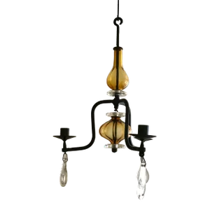 1960s Erik Hoglund Three-Arm Chandelier With Amber Colored Glass