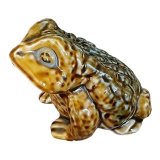 1970's Ceramic Decor 4" Realistic Horned Lizard Toad Frog Garden Pond Pot Japan Vintage For Sale