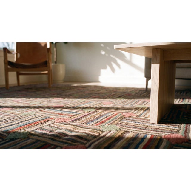 Greige Multicolored Square Formind Diamond in a Geometric Design Antique American Hooked Rug For Sale - Image 8 of 9