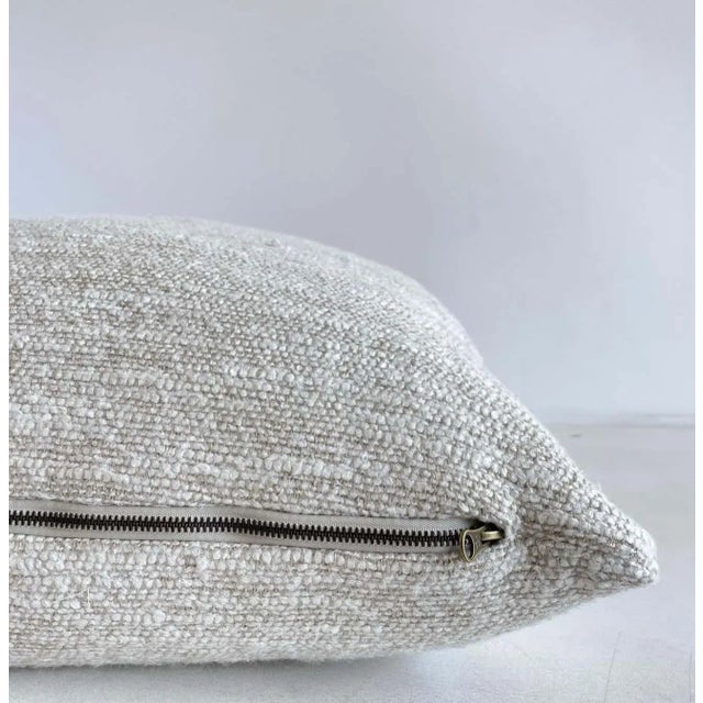 Metal Custom Belgian Woven Linen Accent Pillows in Oatmeal With Insert For Sale - Image 7 of 8
