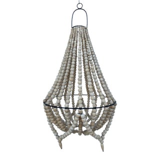 Natural Wood Beaded Boho Chandelier For Sale