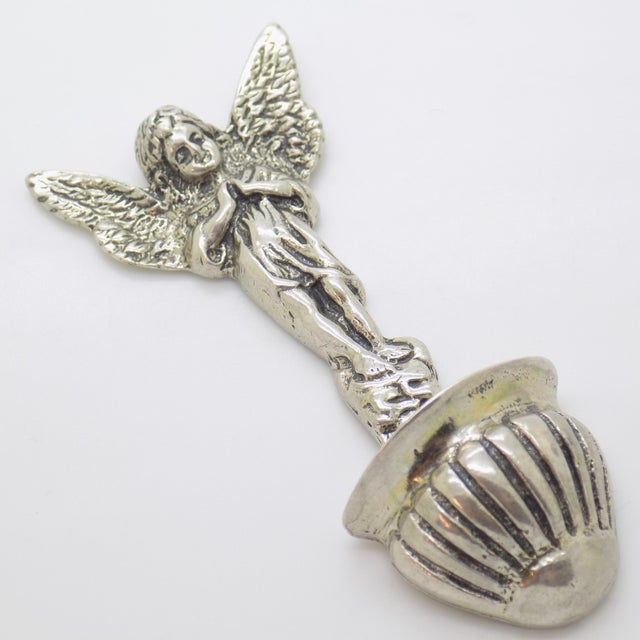 1970s Vintage Italian Handmade Genuine Silver Angel Themed Holy Water Font Figurine For Sale - Image 5 of 11