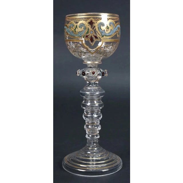 Art Deco Circa 1920 Hand Blown and Decorated Vine Glasses, Venice- Set of 6 For Sale - Image 3 of 8