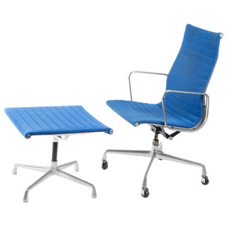 1980s Vintage Herman Miller Aluminum Group Soft Pad Chair and Ottoman For Sale