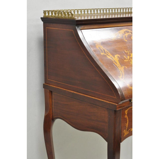 Antique French Louis XV Style Marquetry Inlaid Drop Front Ladies Writing Desk For Sale - Image 16 of 18