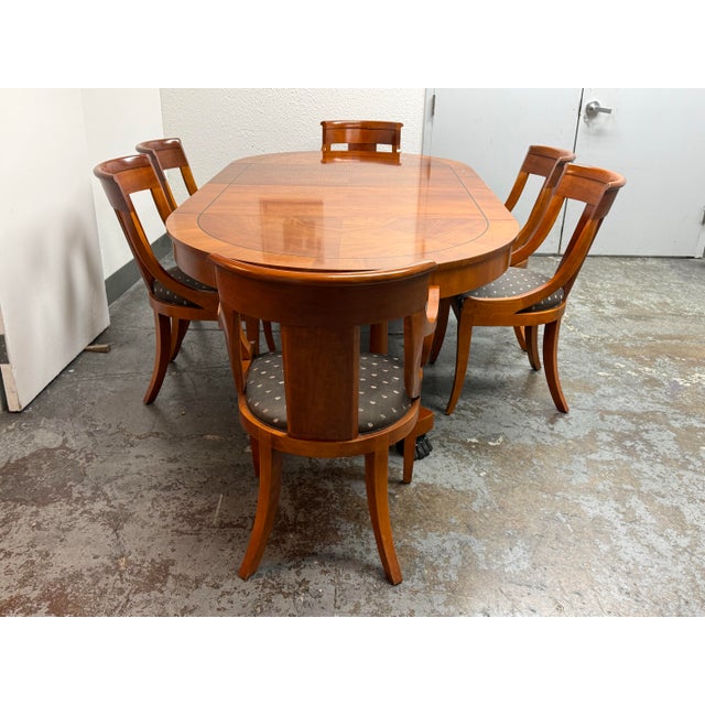 Late 20th Century Baker Furniture Palladian Extension Dining Table + Set of Six Chairs Set, Vintage For Sale - Image 5 of 12