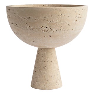 XL Travertine Pedestal Bowl from Kiwano Concept For Sale
