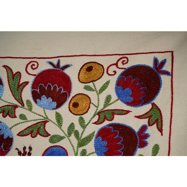 Textile Pomegranate & Peacock Suzani Wall Art, Colorful Uzbek Textile, Boho Decor 1'6'' X 3' For Sale - Image 7 of 9
