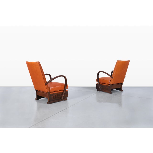 Vintage French Art Deco Leather and Walnut Lounge Chairs, 1940s For Sale In Los Angeles - Image 6 of 14