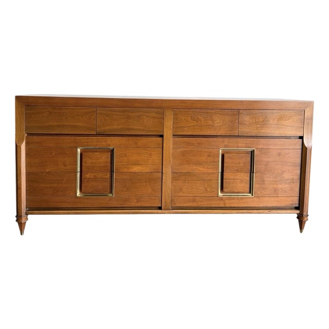 Mid Century Modern Walnut 8 Drawer Long Dresser For Sale