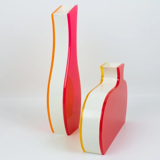 Mid-Century Modern Villeroy & Boch Neon Color-block Lucite Vase, set of 2, 1990s For Sale - Image 3 of 5