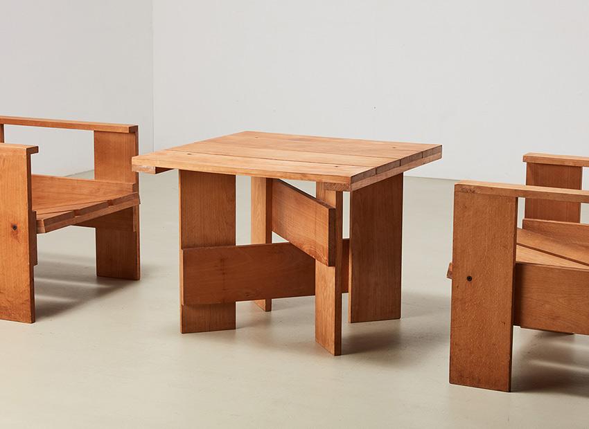 Crate Chairs and Table by Gerrit Rietveld for Cassina, 1979, Set