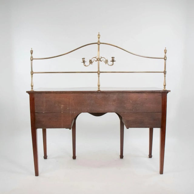 Hepplewhite Late 18th Century English Serpentine Hepplewhite Style Sideboard With Brass Gallery and Candle Holder For Sale - Image 3 of 12