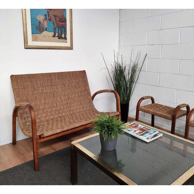 Wood Mid-Century Italian Wood and Cord Woven Rope Bench, 1960s For Sale - Image 7 of 8