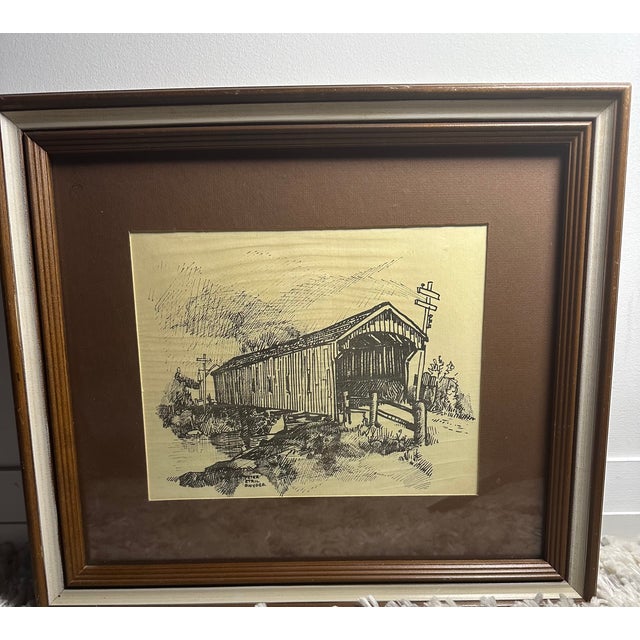A beautifully framed, mid-century pen-and-ink style lithograph by the acclaimed Canadian heritage artist Peter Etril...
