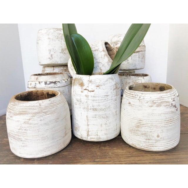 Rustic Antique Carved White Honey Pot For Sale - Image 3 of 7