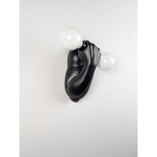 Postmodern Black Ceramic Wall Sconce from J.C. Peiré, 1980s For Sale - Image 3 of 12
