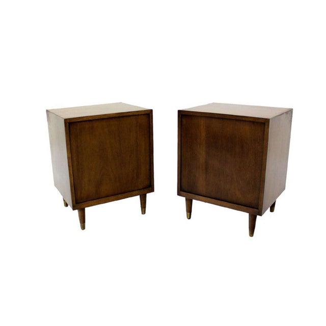 Wood Pair Johnson One Drawer Espresso Mid Century Modern Walnut Night Stand End Table For Sale - Image 7 of 8