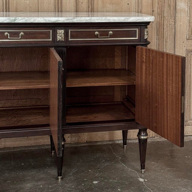 19th Century French Louis XVI Mahogany Buffet With Carrara Marble Top For Sale - Image 15 of 18