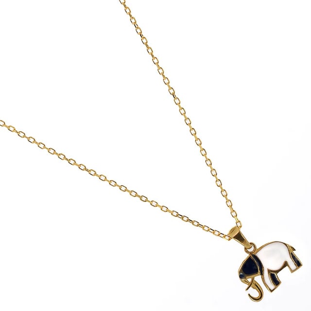Early 21st Century Gold Blue And White Elephant Necklace For Sale - Image 5 of 6