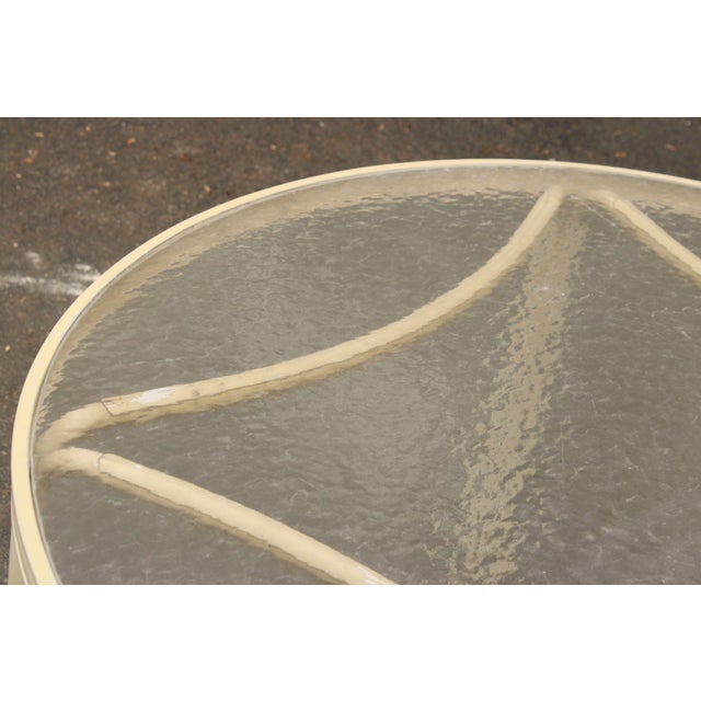 Metal Mid Century Modern Round Aluminum Glass Top Patio Dining Table For Sale - Image 7 of 12
