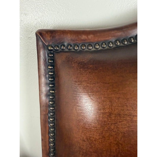 Brown Pair of Mid-20th Century Italian Carved Armchairs With Leather Upholstery For Sale - Image 8 of 9