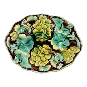Samuel Alcock & Co Palissy Majolica Geranium Floral Shallow Bowl, Circa 1850